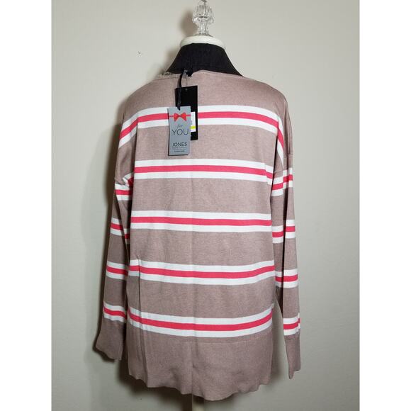 Jones New York NWT Sweater Cardigan Crew Neck Beige Coral Size Medium New w/ Tag - Picture 6 of 12